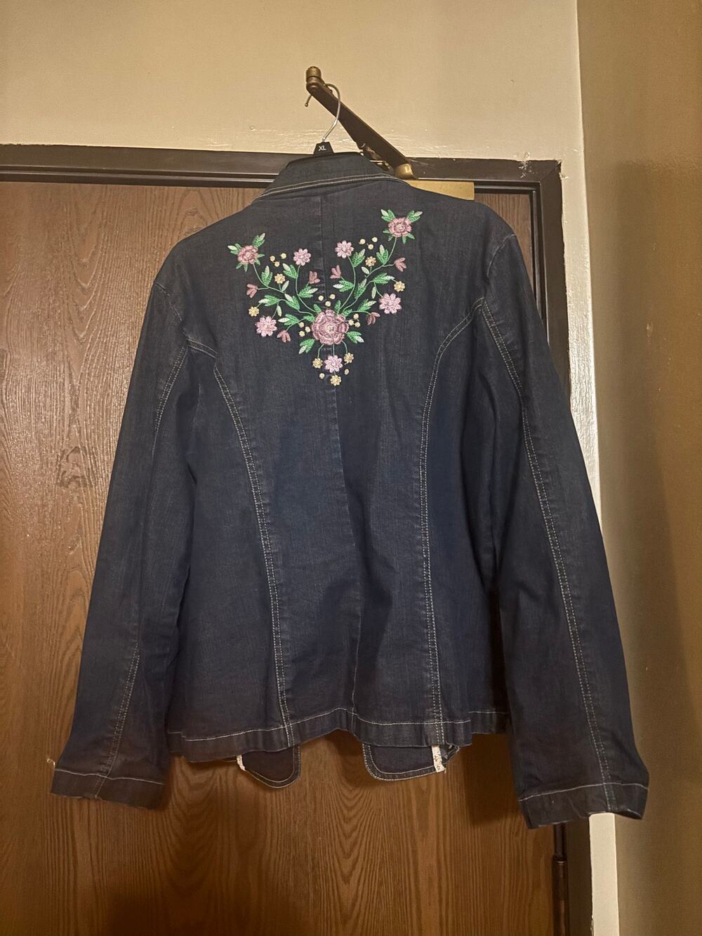 Vintage Denim Embroidered Floral Boho Indie Preppy Fall Blazer Jacket